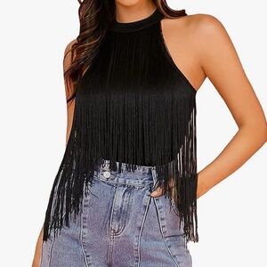 Elegant Black Fringe Bodysuit